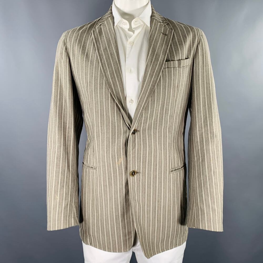 VESTIMENTA Size 42 Taupe White Stripe Cotton Notch Lapel Sport Coat